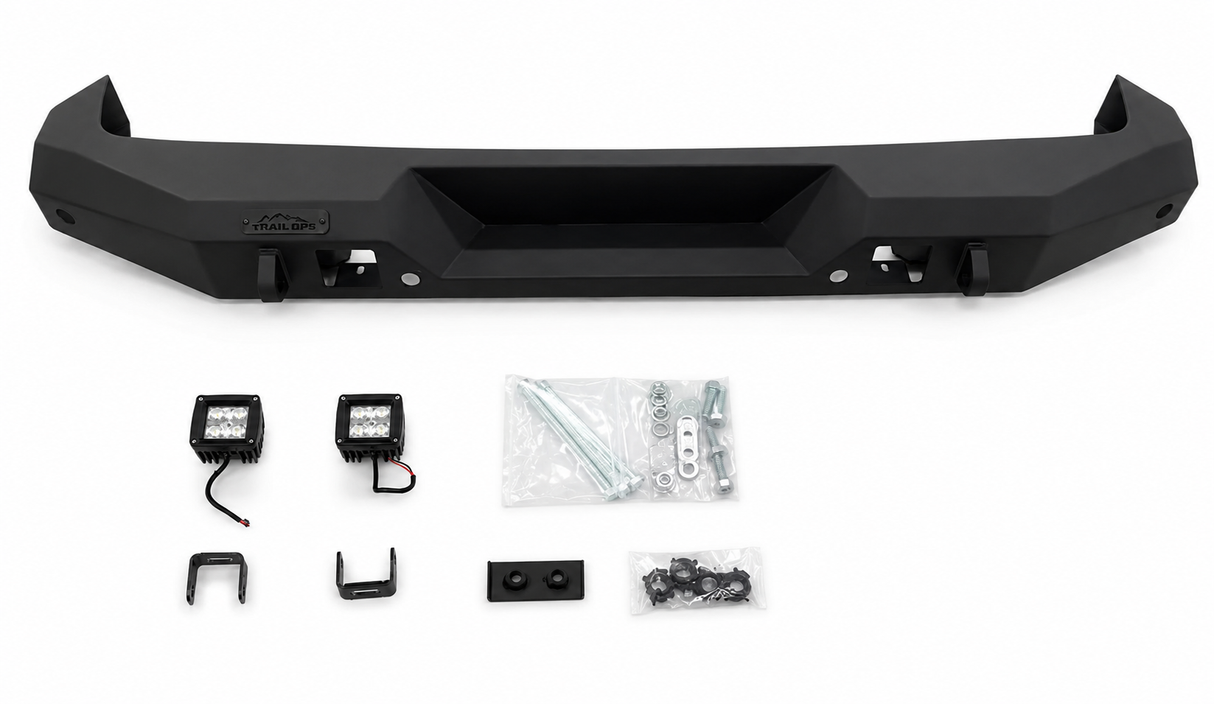 JL/JLU Full Width Rear Bumper with T/O logo & 2 Cubes (Sensor holes)