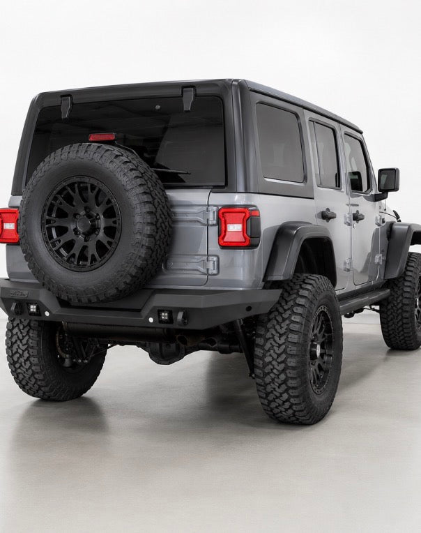 JL/JLU Full Width Rear Bumper with T/O logo & 2 Cubes (Sensor holes)