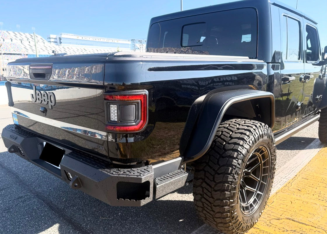 Trail Ops Rear Bumper with Steps & Reverse Lights for Jeep Gladiator JT