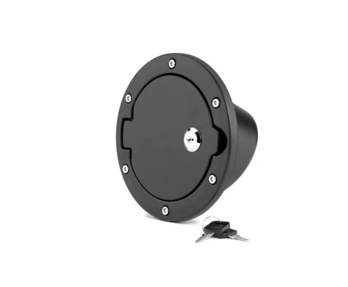 Quadratec Billet Aluminum Fuel Door with Lock and Keys for 07-18 Jeep Wrangler JK