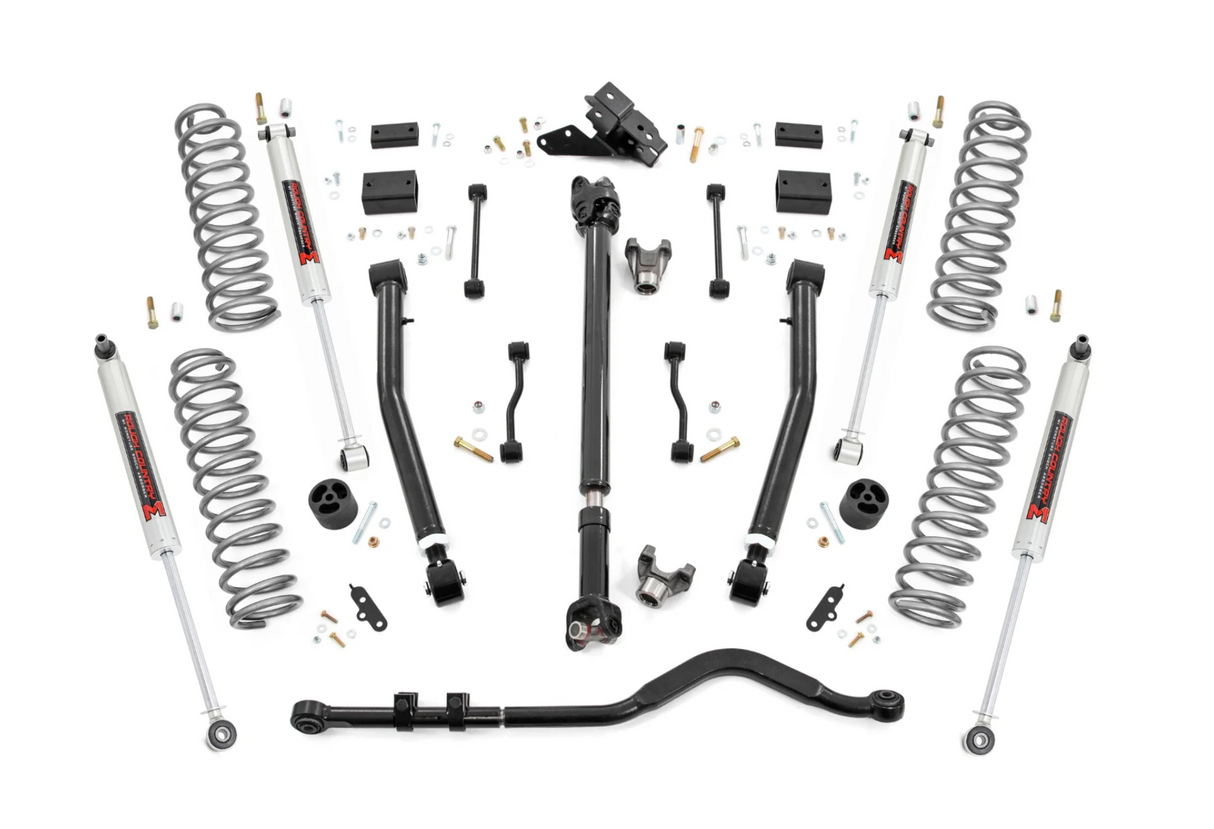 Rough Country 3.5 Inch Lift Kit | Adj Lower | FR D/S | Jeep Wrangler Unlimited 4WD (18-23)