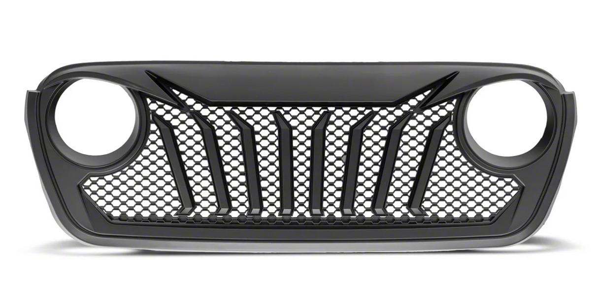 Black Jeep Wrangler and Gladiator grille with a mesh design on a white background
