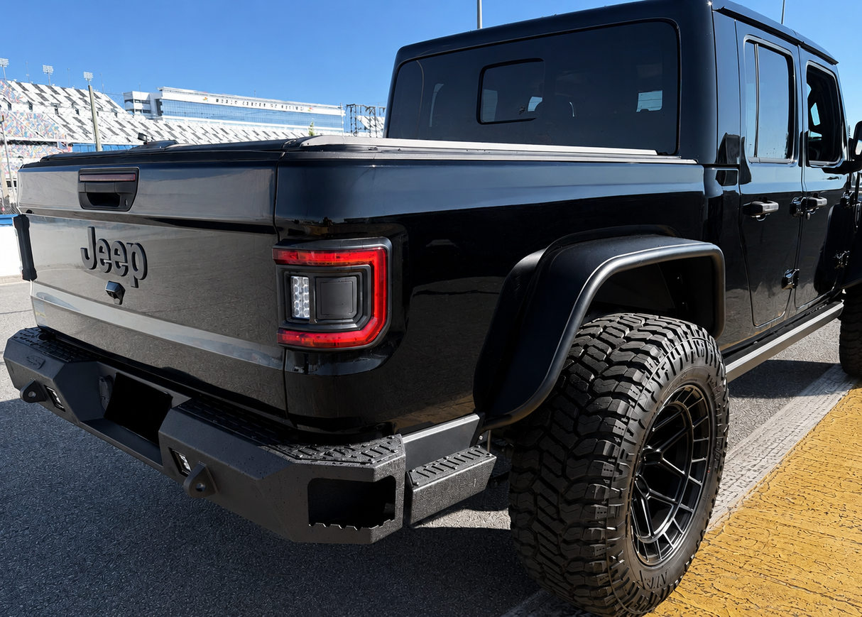 Trail Ops Rear Bumper with Steps & Reverse Lights for Jeep Gladiator JT