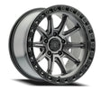Jeep wheel rim with metallic finish on a white background