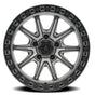 Jeep wheel rim with metallic finish on a white background