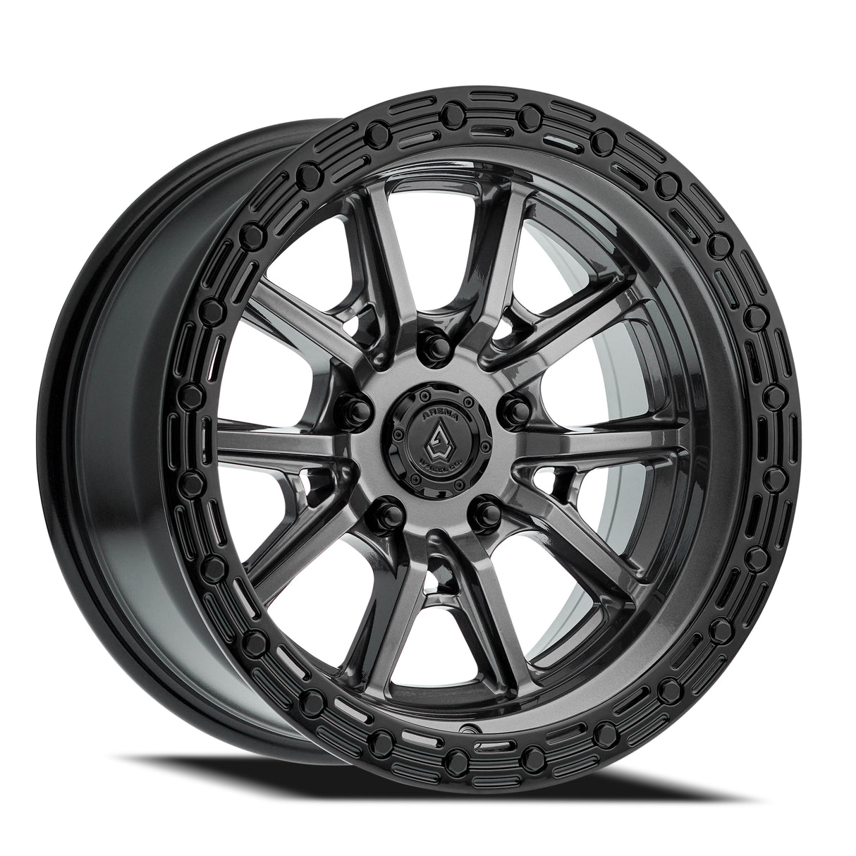 Black Glossy Outer Ring with Glossy Metal Center. Area Wheel Co.