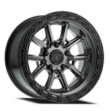Black Glossy Outer Ring with Glossy Metal Center. Area Wheel Co.