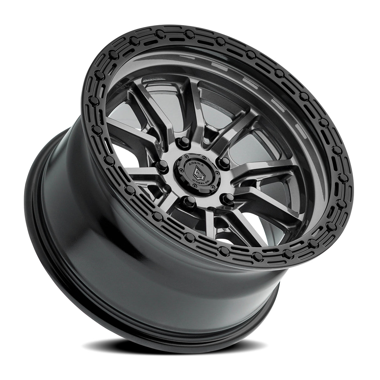 Black Glossy Outer Ring with Glossy Metal Center. Area Wheel Co.