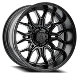 Black alloy wheel with 'Arena Wheels' branding on a white background Jeep Wrangler JL, LU< JTU, JKU,JK and Gladiator.