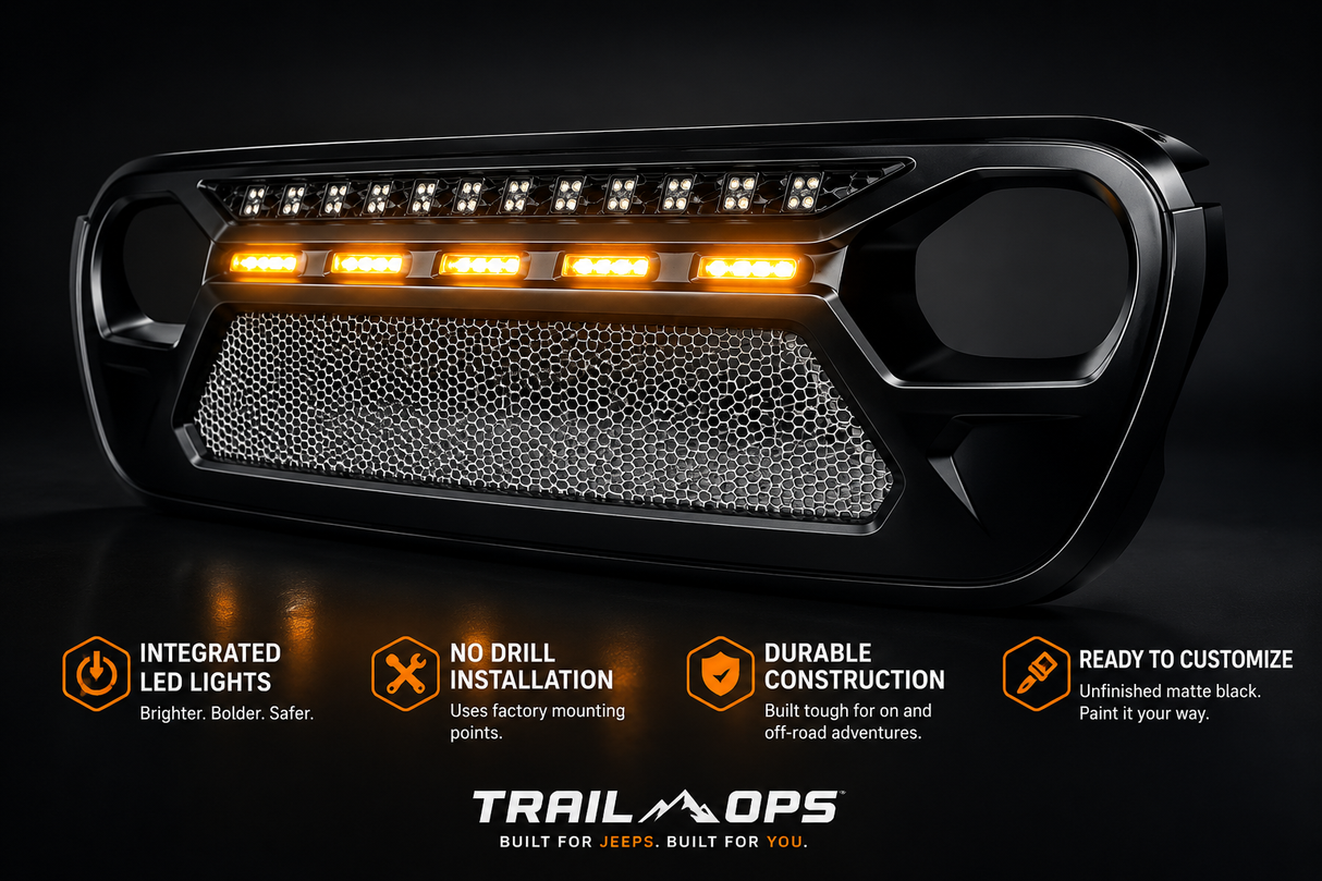 Trail Ops Grill W- LED Lights JL/JLU/JTU