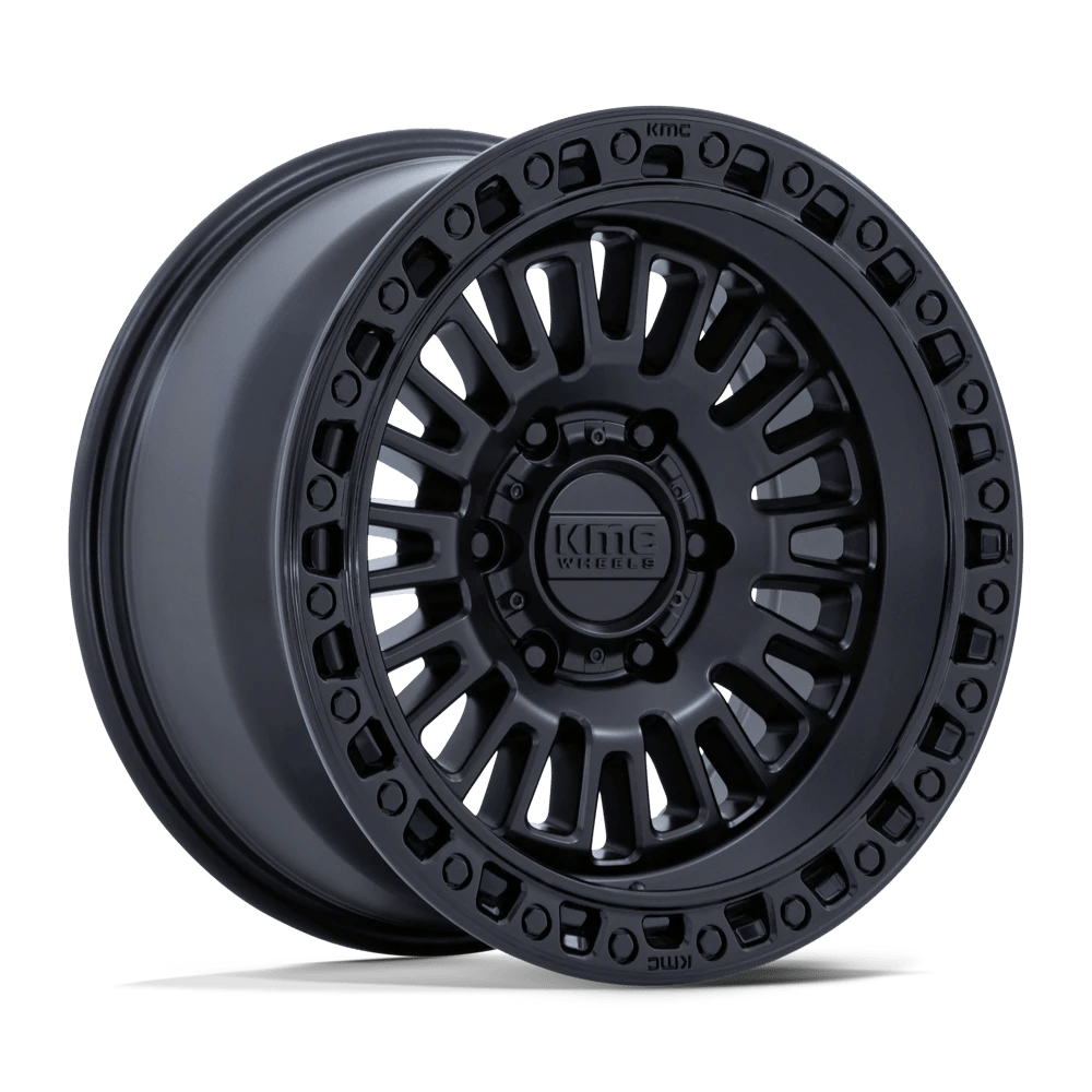 KMC MATTE BLACK W/ GLOSS BLACK LIP AZTEC 17X8.5 5X5 71 +0 M-BLK GB-LP