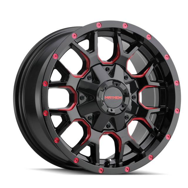MAYHEM WARRIOR 8015 GLOSS BLACK MILLED PRISM RED 17X9 5-127/5-139.7 -12MM 87MM