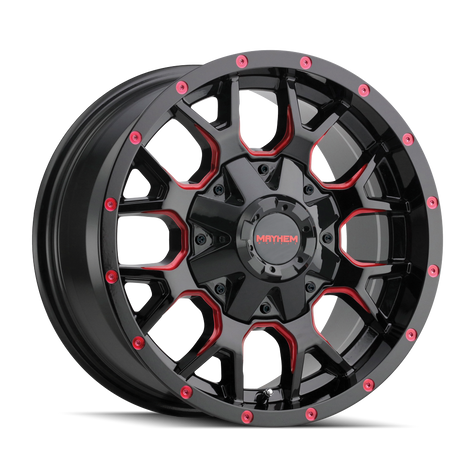 MAYHEM WARRIOR 8015 GLOSS BLACK MILLED PRISM RED 20X9 5-127/5-139.7 0MM 87MM