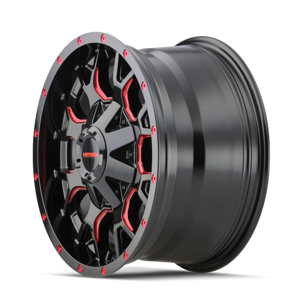 MAYHEM WARRIOR 8015 GLOSS BLACK MILLED PRISM RED 20X9 5-127/5-139.7 0MM 87MM