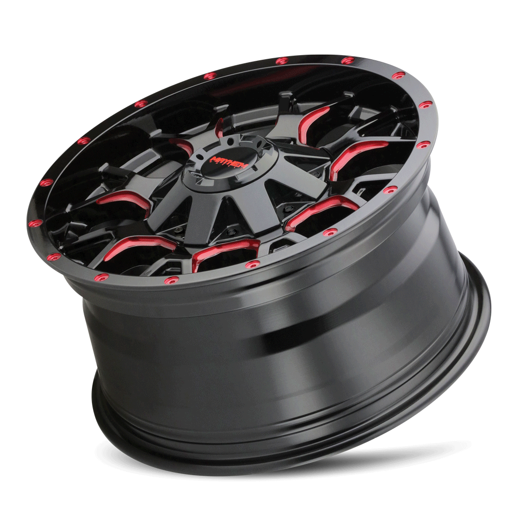 MAYHEM WARRIOR 8015 GLOSS BLACK MILLED PRISM RED 20X9 5-127/5-139.7 0MM 87MM