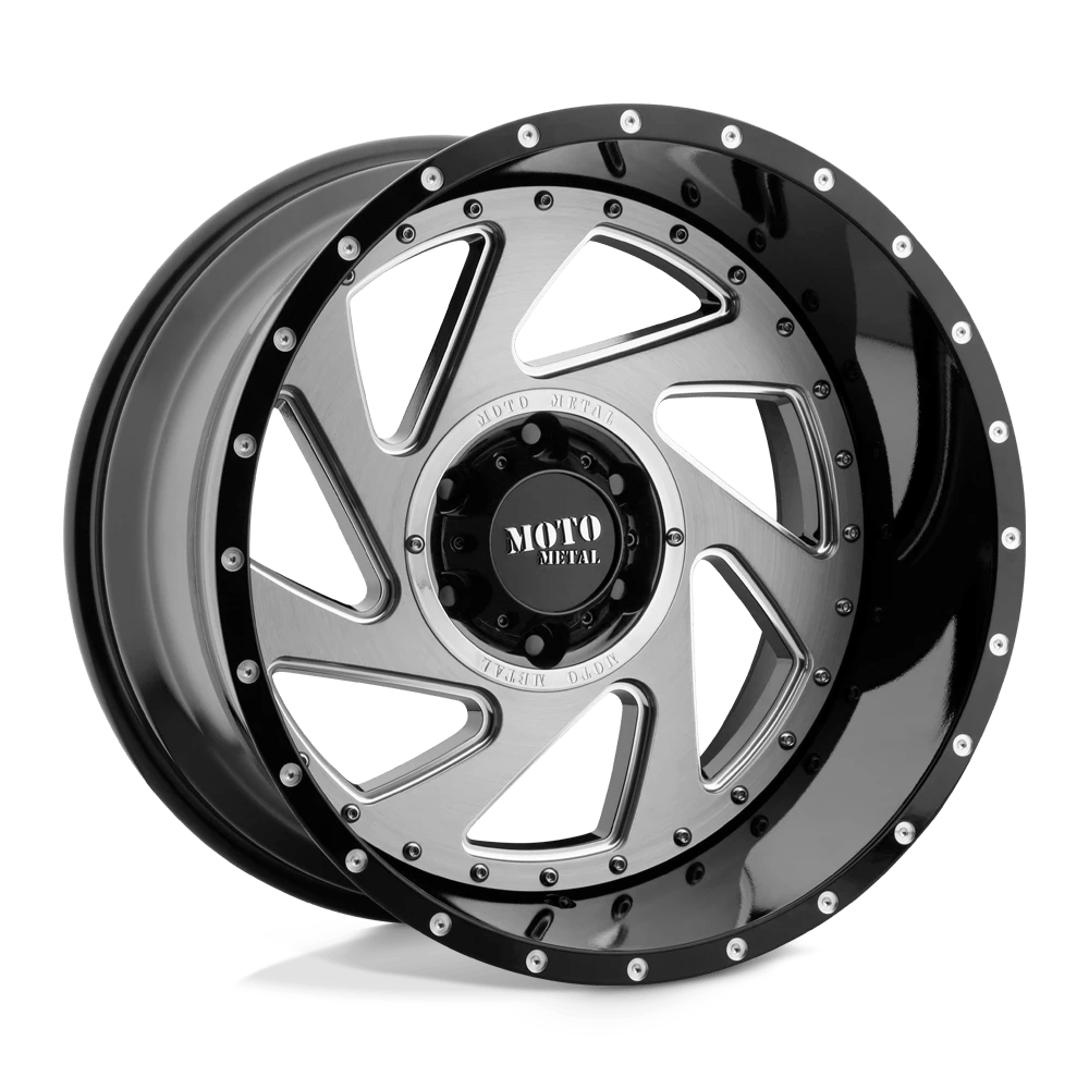 Moto Metal GLOSS BLACK MILLED W/ BRUSHED INSERTS MO989 20X12 5X5.0 G-BLK MILL BRSH INS-44
