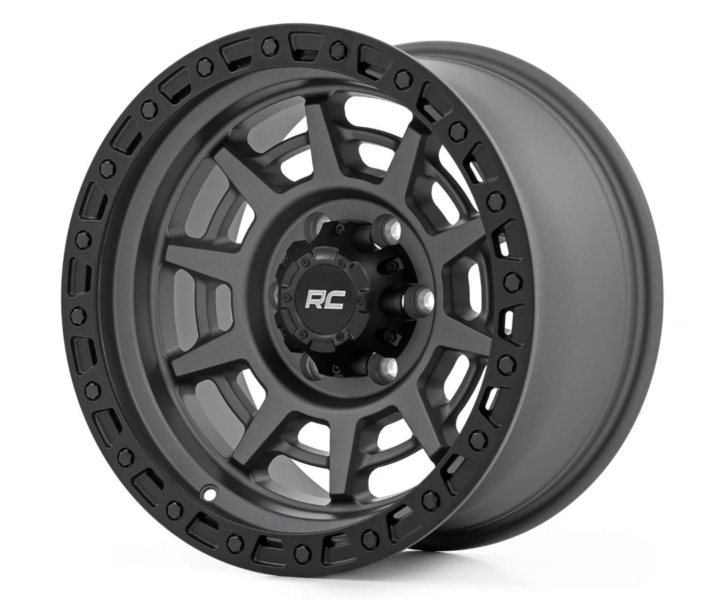 Rough Country 85 Series Wheel Simulated Beadlock | Gunmetal Gray/Black | 17x9 | 5x5 | -12mm