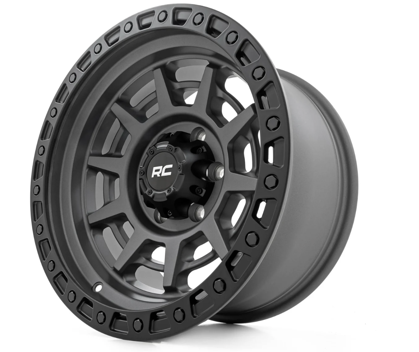 Rough Country 85 Series Wheel Simulated Beadlock | Gunmetal Gray/Black | 17x9 | 5x5 | -12mm