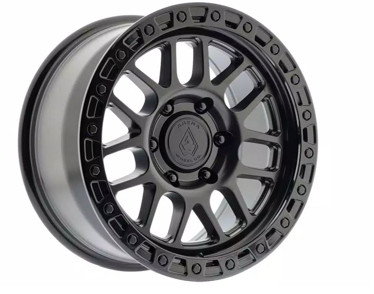 Arena Boost 17x9 -12mm Satin Black Center Glossy Black Lip