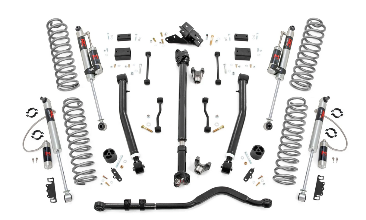 Rough Country 3.5 Inch Lift Kit | Adj Lower | FR D/S | Jeep Wrangler Unlimited 4WD (18-23)