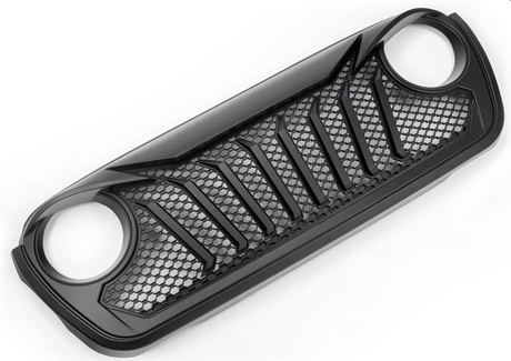Black Jeep JL Wrangler and Gladiator grille with honeycomb pattern on a white background. Stealth Style Grille. Agressive.