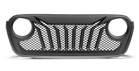 Black Jeep Wrangler and Gladiator grille with a mesh design on a white background