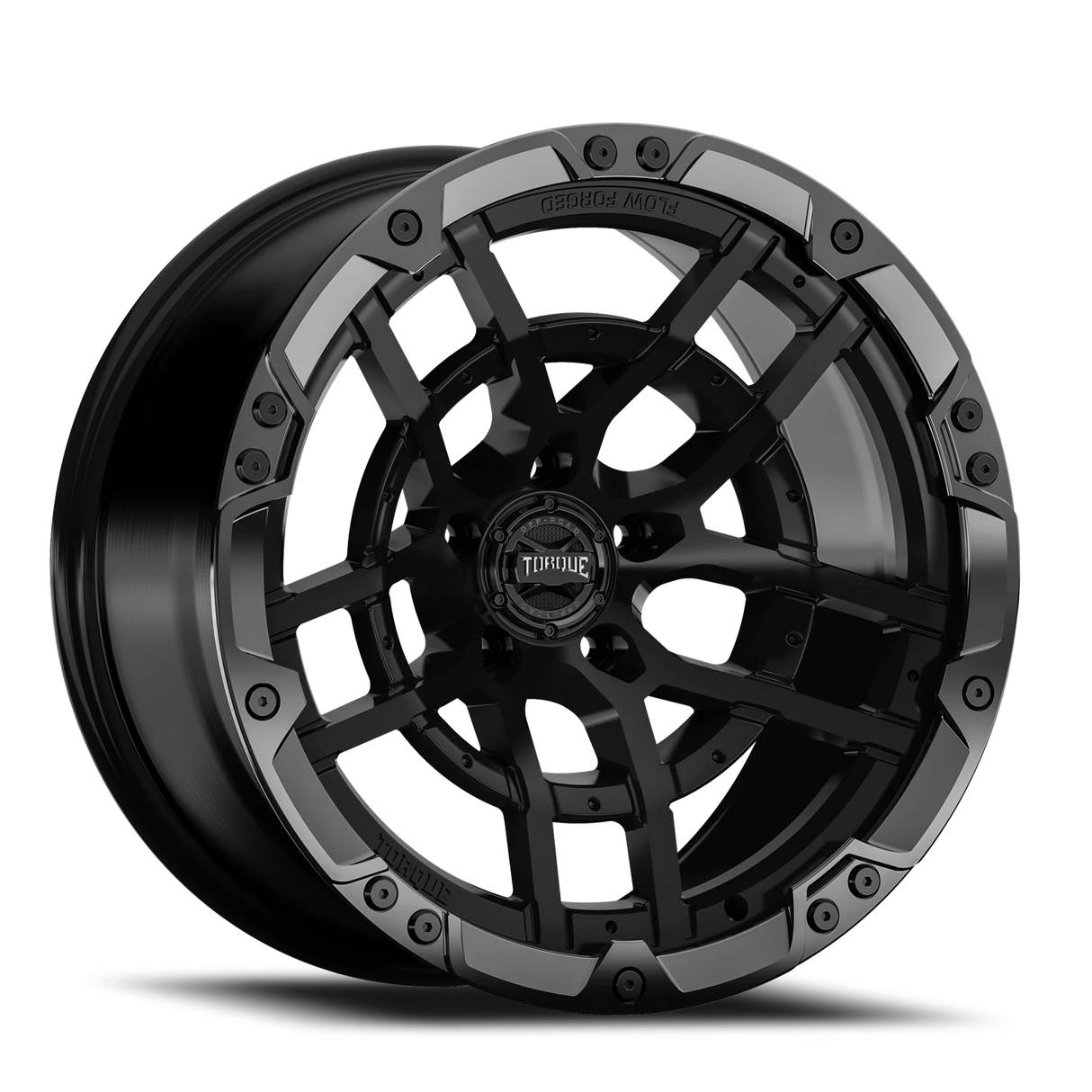 Torque Cliffhanger Satin Black 20x10 Gloss Black Lip 5x127 Offset -18