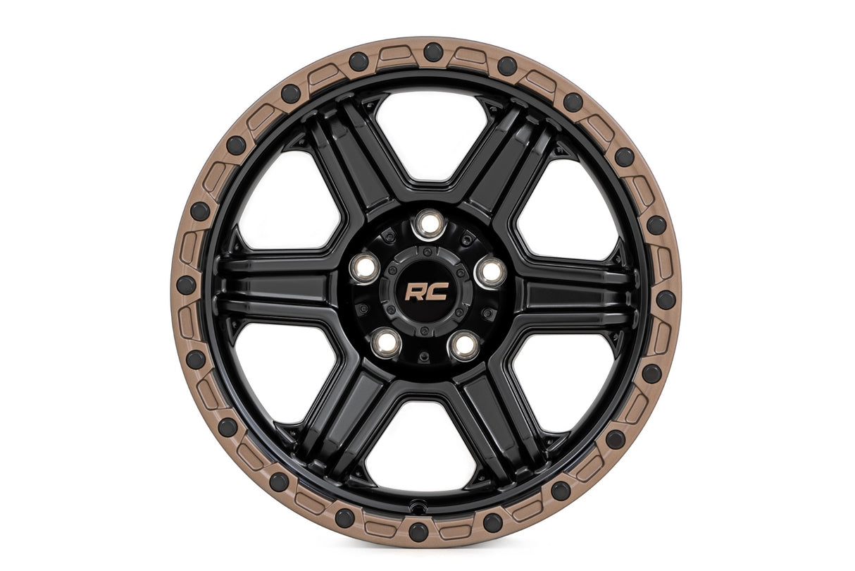 Rough Country 79 Series Wheel | One-Piece | Semi Gloss Black w/Bronze Ring | 17x8.5 | 5x5 | 0mm