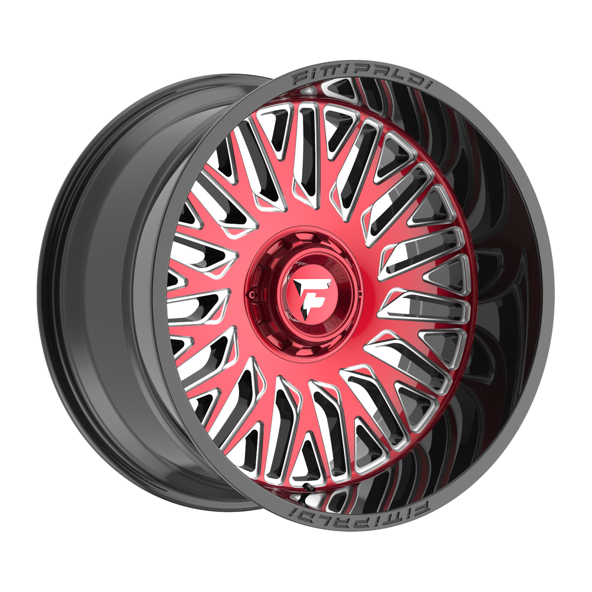 FITTIPALDI OFF ROAD FA07MBRM 22X12, ET -44, PCD 5X5.00/5X5.50, CB 78.1-GLOSS BLACK MACHINED FACE, RED TINT, AND MILLED WINDOWS
