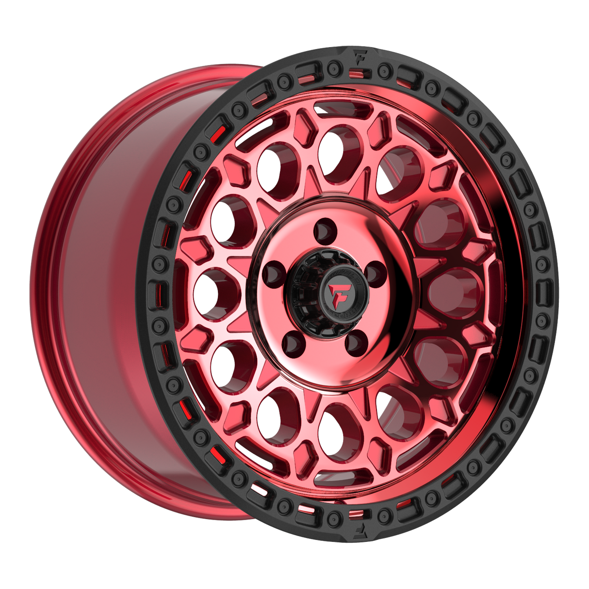 FITTIPALDI OFF ROAD FT101RTB 18X9, ET +00, PCD 5X5.00, CB 71.5-MACHINED WITH GLOSS RED TINT AND SATIN BLACK RING