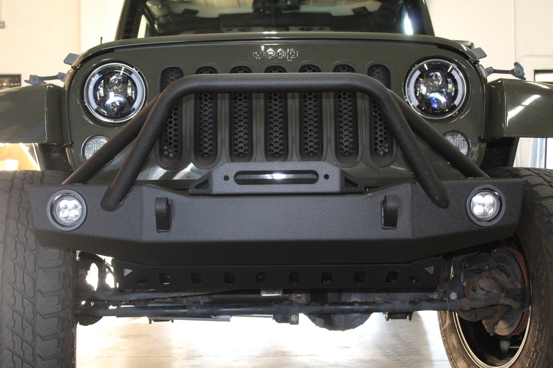 Trail Ops Steel Front Bumper W- LED Lights TO-JK-168