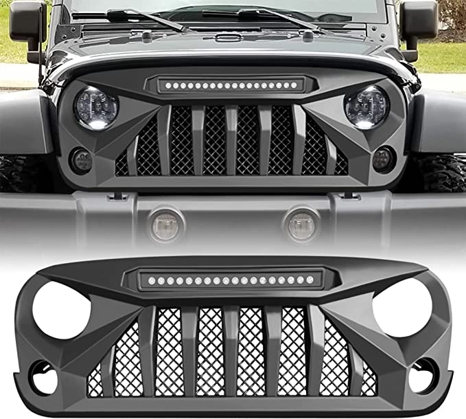 Trail Ops Angry Grill With LED Light Bar TO-JK-1037