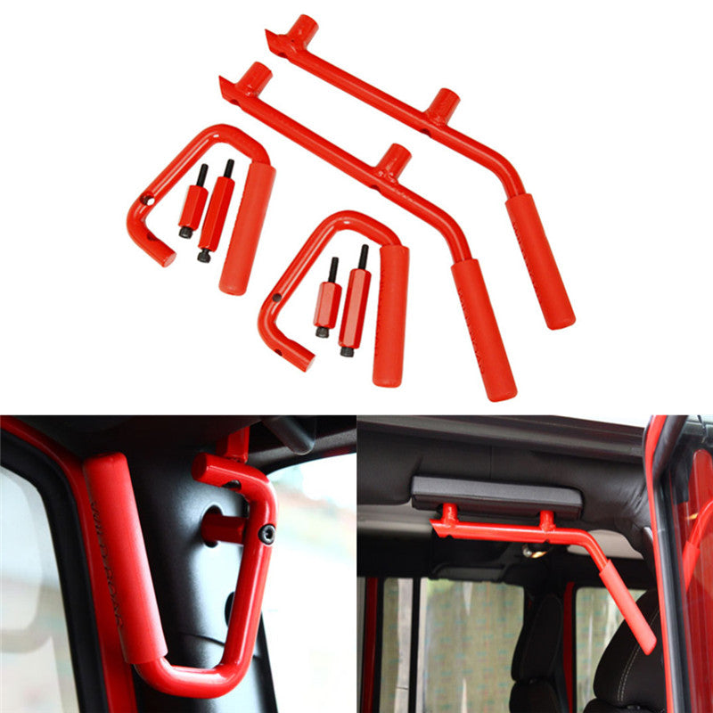 Trail Ops Red Front and Rear Steel Entry Handles JK/JKU Jeep Wrangler