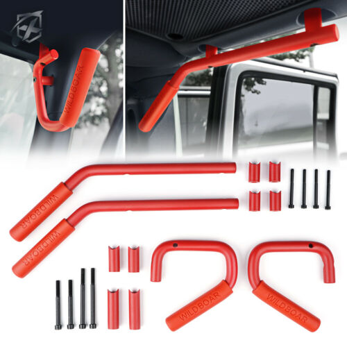 Trail Ops Red Front and Rear Steel Entry Handles JK/JKU Jeep Wrangler
